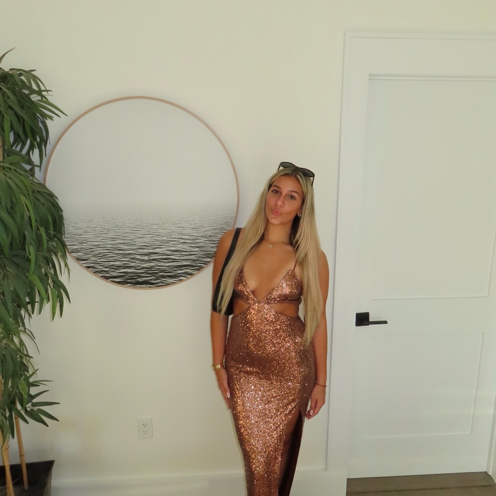 Sparkling Bronze gowned with side cut outs